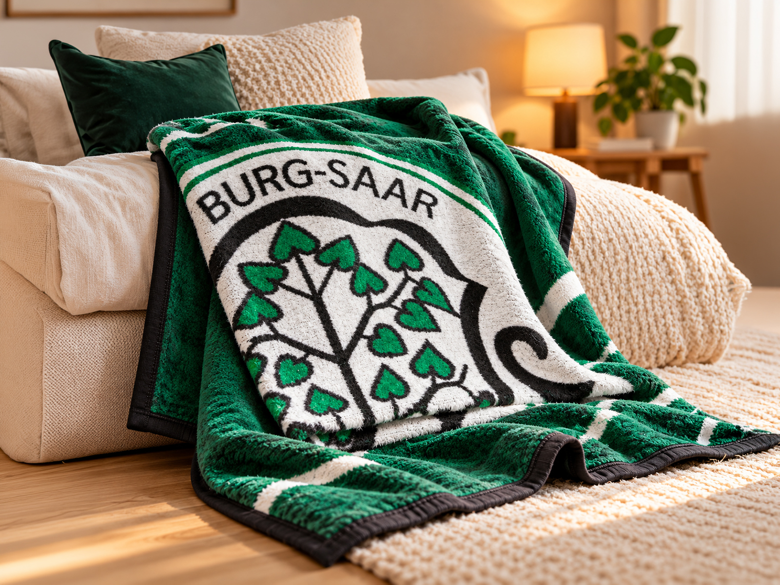 decke, faserdecke, grün, pflanzenmuster, baum-logo